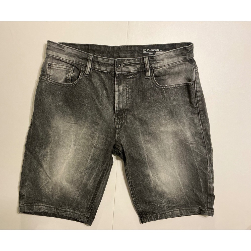 Y2K Baggy Southpole Mens Jean Shorts Black Acid Wash Stretch Sz 34 Streetwear